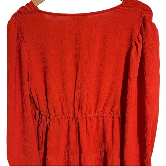 Max Studio NWT Vibrant Red V Neck Side Tie Boho Tiered Crinkle Jersey Knit Dress - Picture 12 of 13